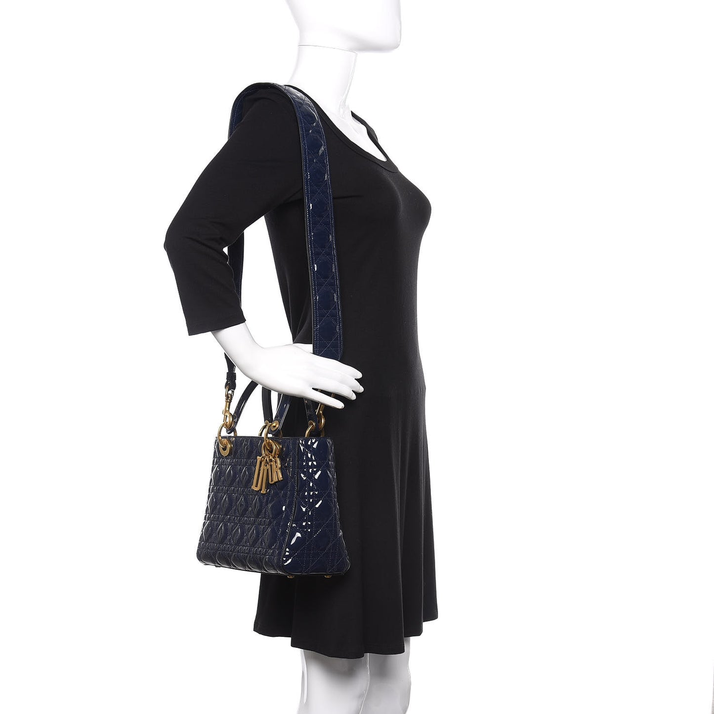Patent Cannage Medium Lady Dior Navy Blue