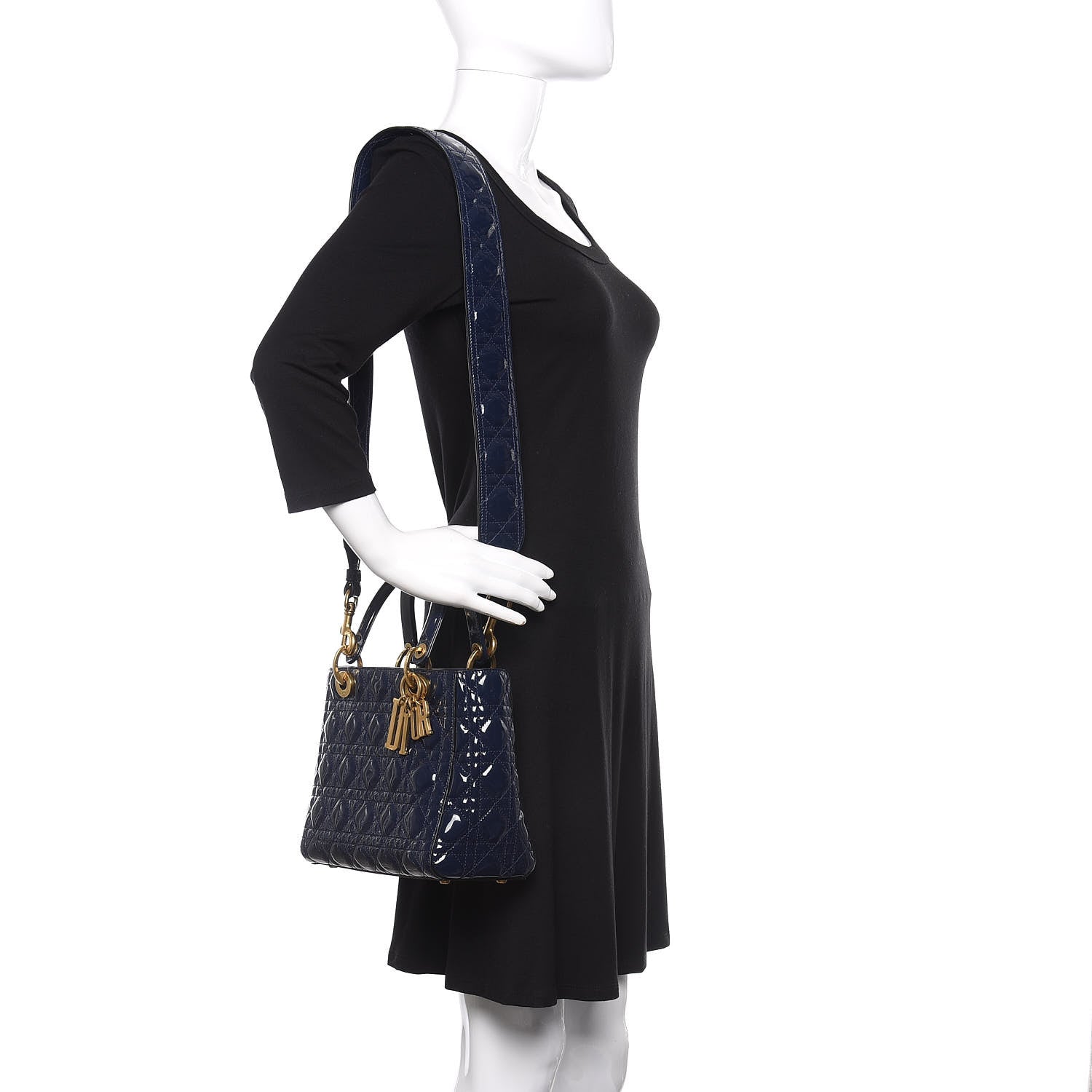 Christian Dior Patent Cannage Medium Lady Dior Navy Blue 2 of 9