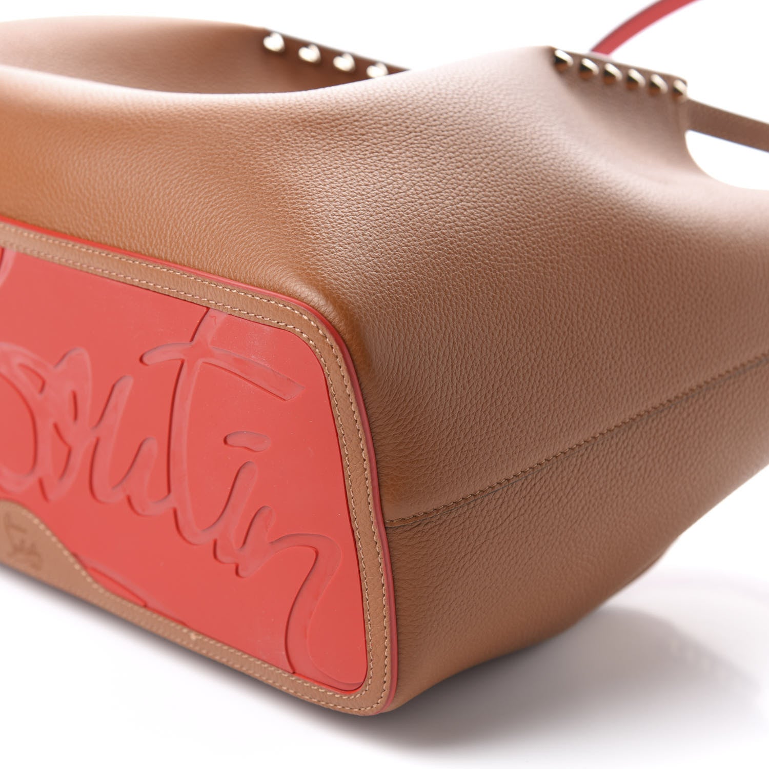 Christian Louboutin Calfskin Large Cabarock Spikes Tote Brown 7 of 9