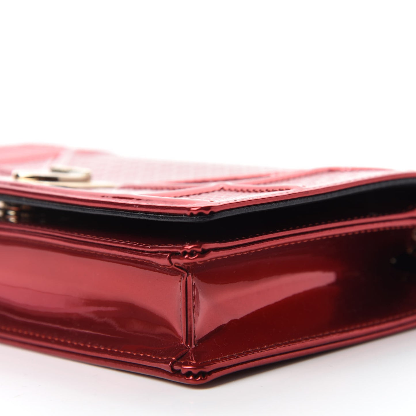 Metallic Patent Micro-Cannage Diorama Wallet on Chain Pouch Red