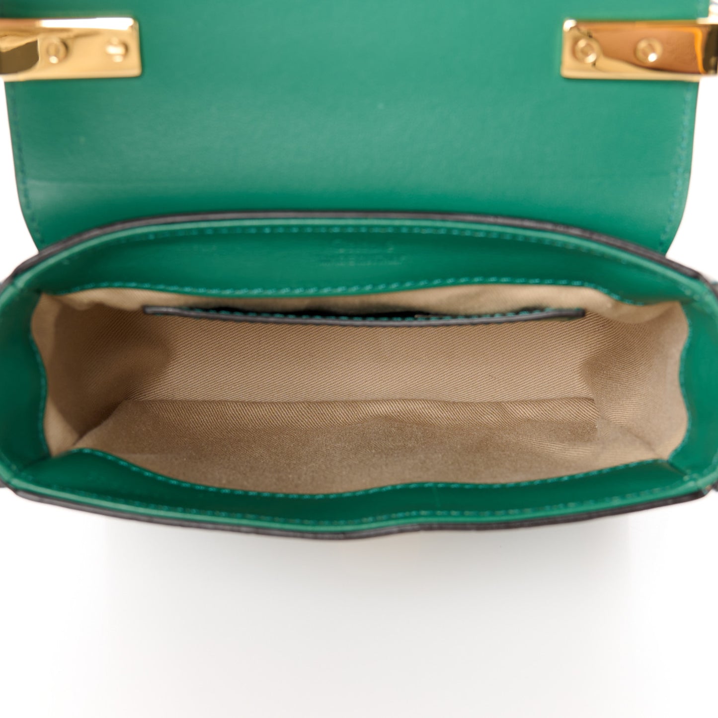Calfskin Crocodile Embossed Mini C Double Carry Woodsy Green