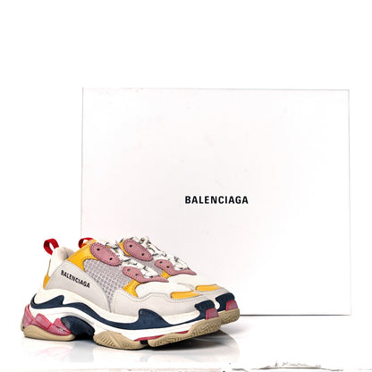 Balenciaga Mesh Nubuck Womens Triple S Sneakers 37 White Gris Jaune Rose 7 of 7