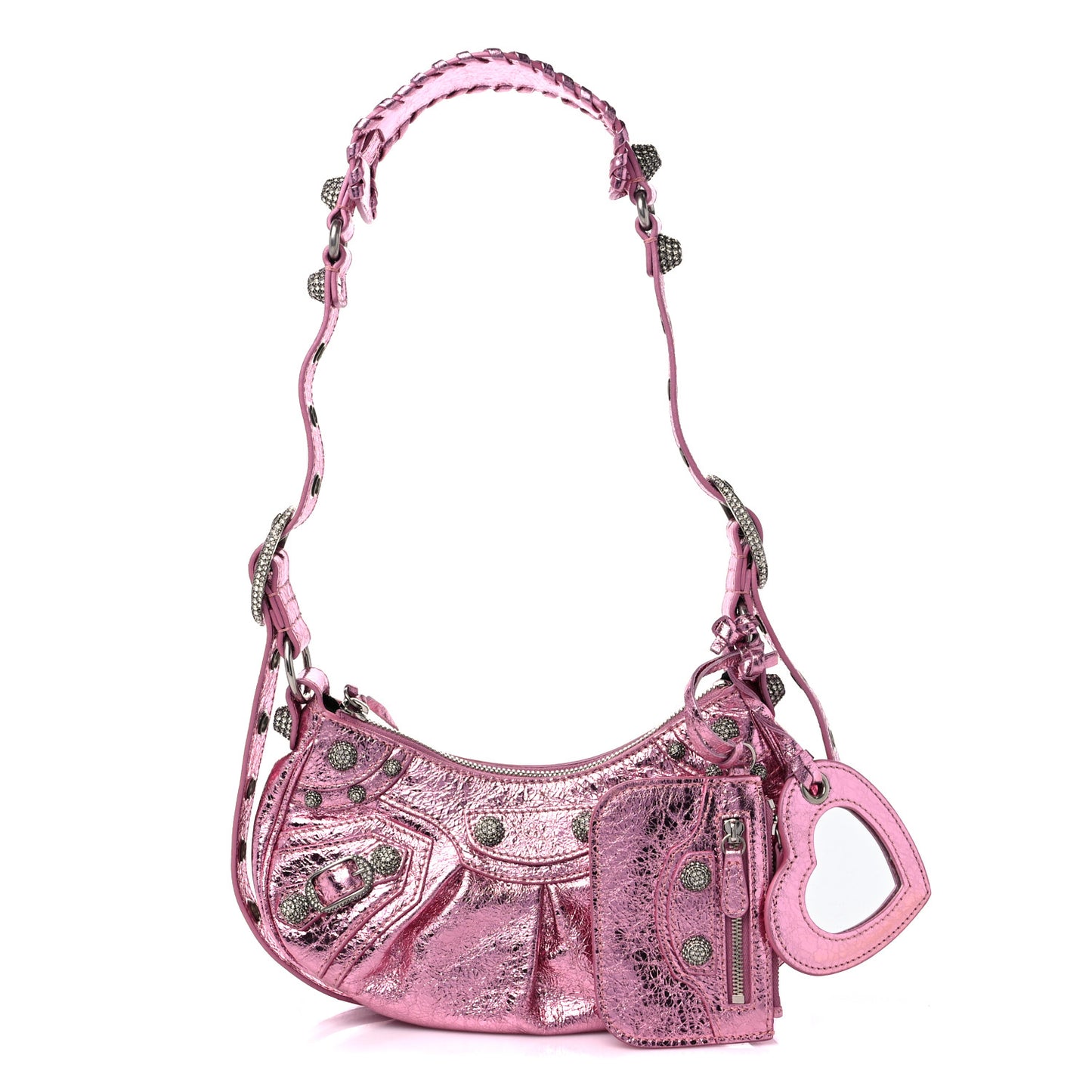 Metallic Agneau Arena Crystal Le Cagole Shoulder Bag XS Met Pink