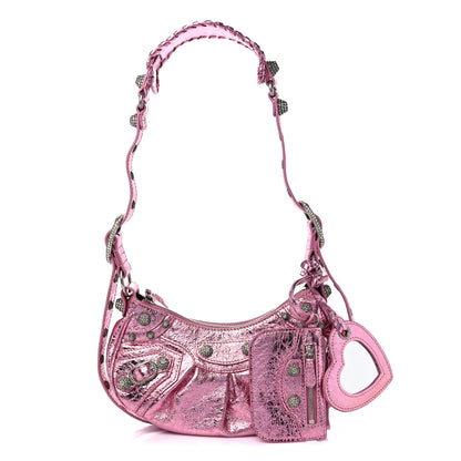 Balenciaga Metallic Agneau Arena Crystal Le Cagole Shoulder Bag XS Met Pink 1 of 9