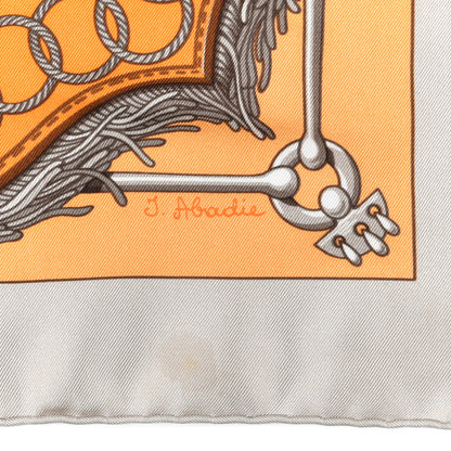 Hermes Silk Cliquetis Scarf 90 Orange Gris White 3 of 5