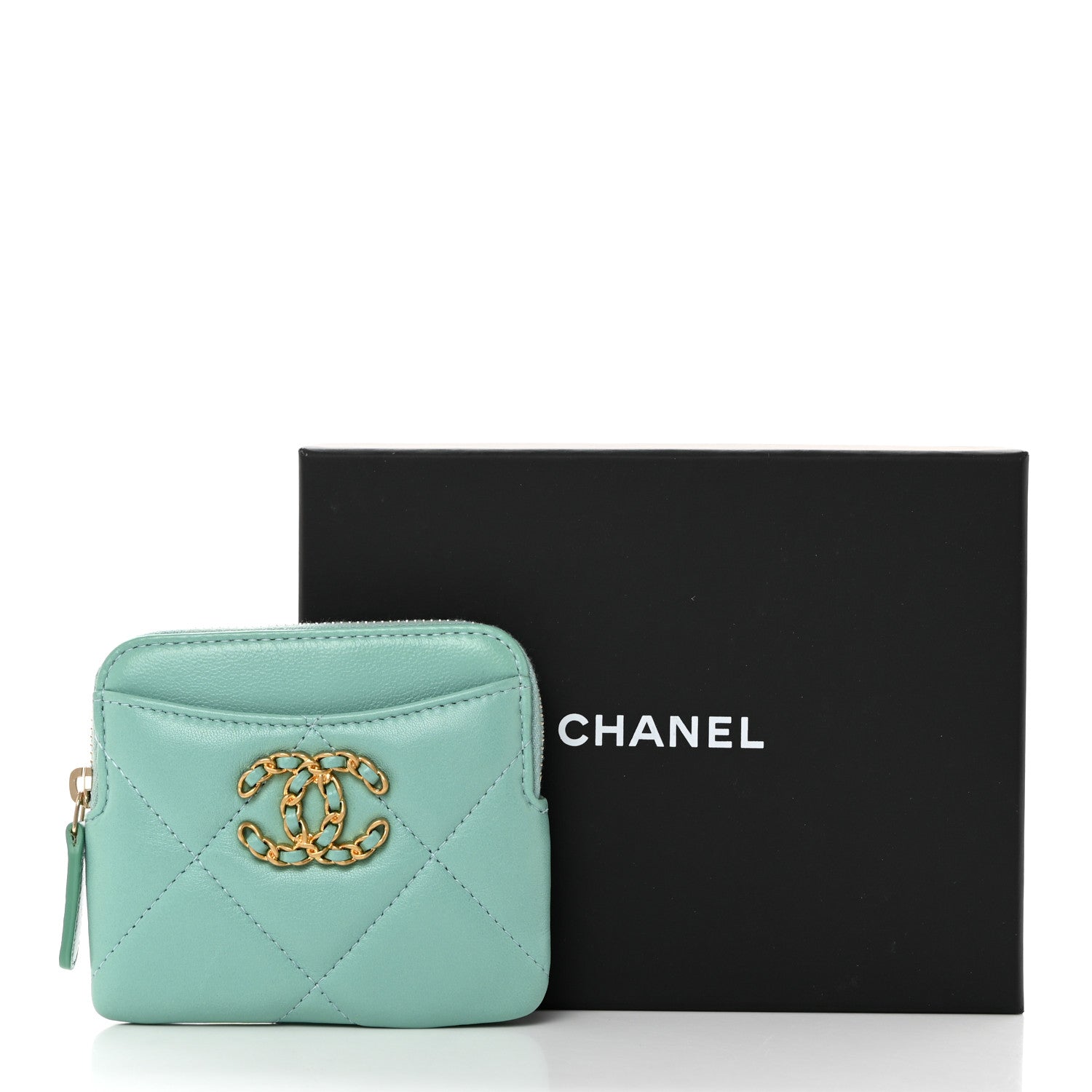 Chanel Lambskin Quilted Chanel 19 Zip Card Holder Wallet Light Green 8 of 8