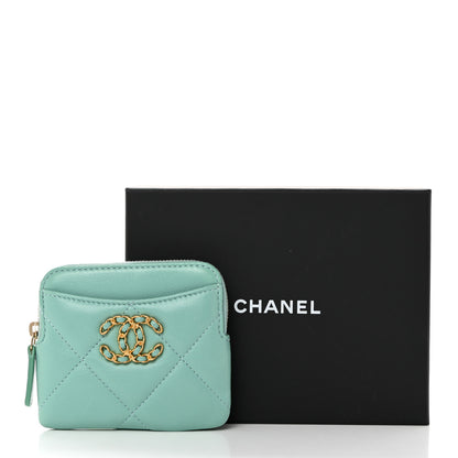 Chanel Lambskin Quilted Chanel 19 Zip Card Holder Wallet Light Green 8 of 8