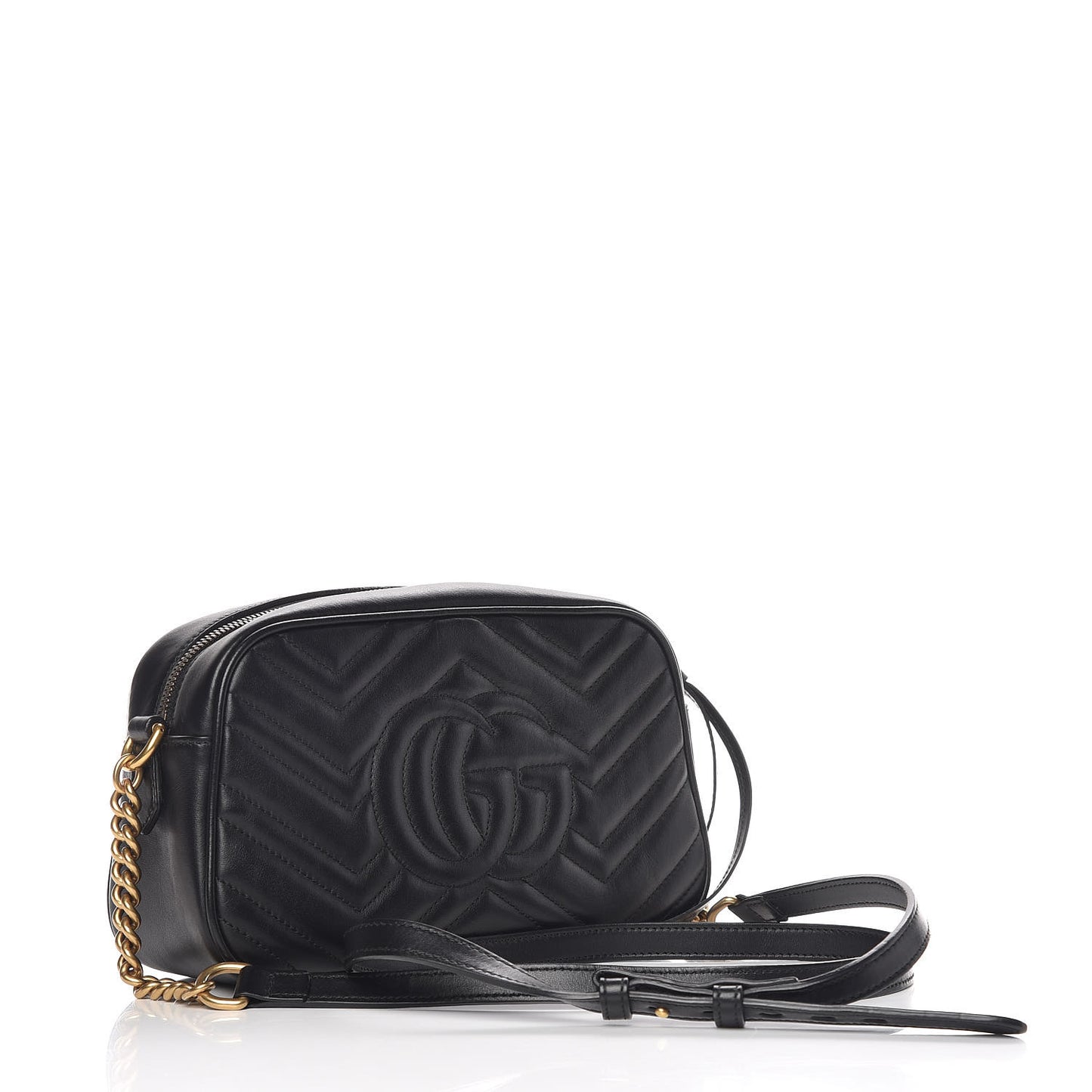 Calfskin Matelasse Small GG Marmont Chain Shoulder Bag Black