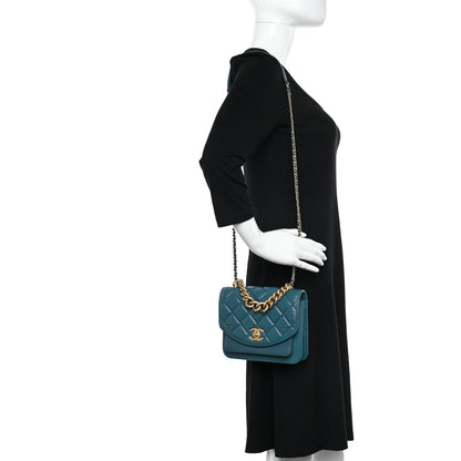 Chanel Calfskin Caviar Quilted Mini Chain Handle Flap Dark Turquoise 2 of 10