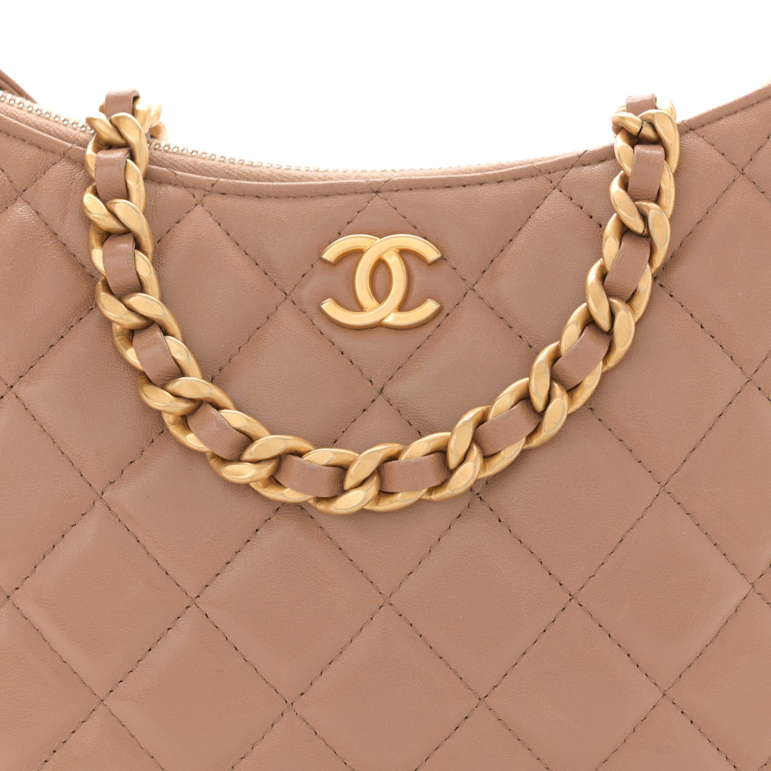 Chanel Shiny Crumpled Lambskin Quilted Large Trendy Chain Around Hobo Dark Beige 8 of 11