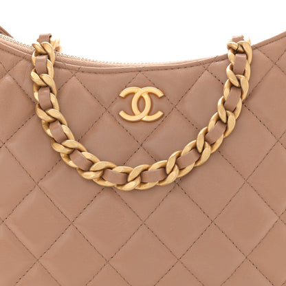 Chanel Shiny Crumpled Lambskin Quilted Large Trendy Chain Around Hobo Dark Beige 8 of 11