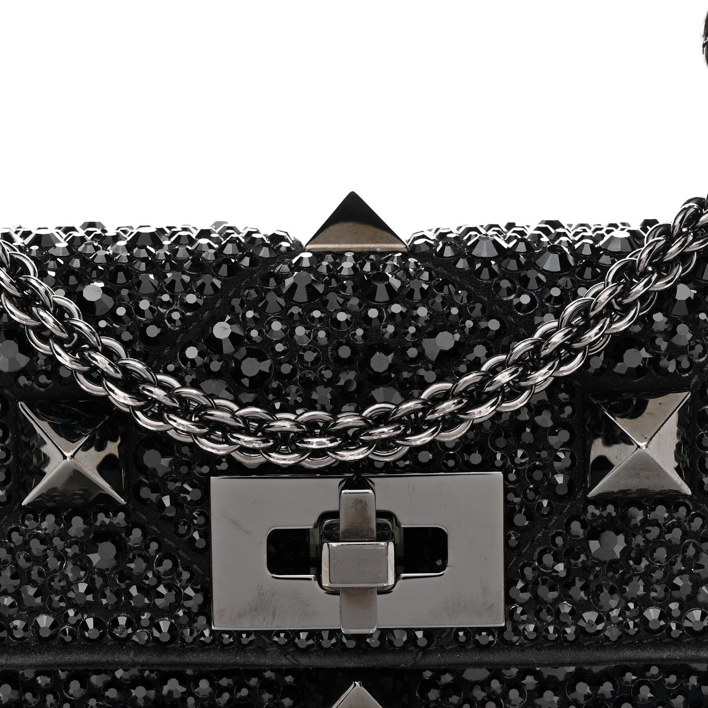 Crystal Suede Lacquer Monochrome Medium Roman Stud Shoulder Bag Black