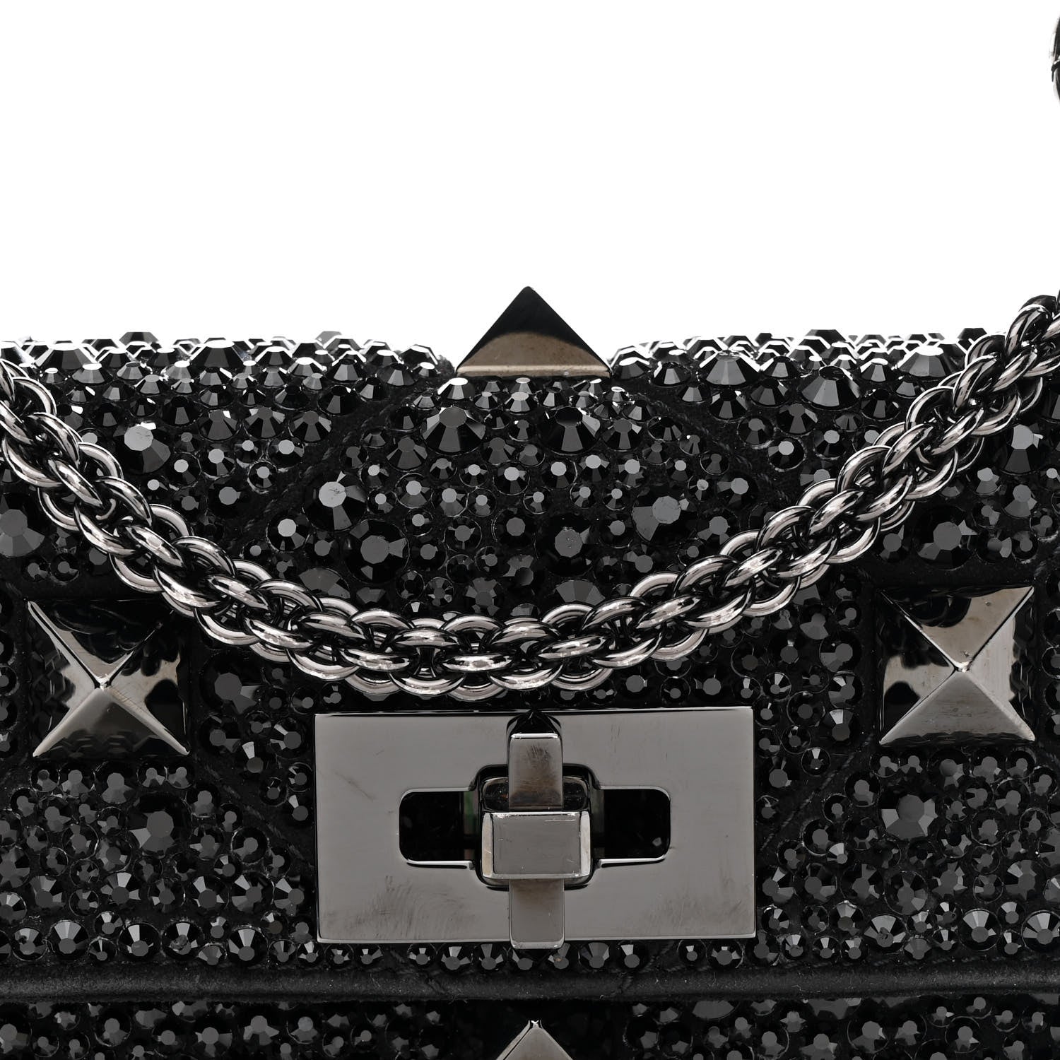 Valentino Garavani Crystal Suede Lacquer Monochrome Medium Roman Stud Shoulder Bag Black 7 of 9