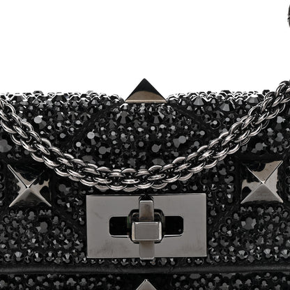 Valentino Garavani Crystal Suede Lacquer Monochrome Medium Roman Stud Shoulder Bag Black 7 of 9