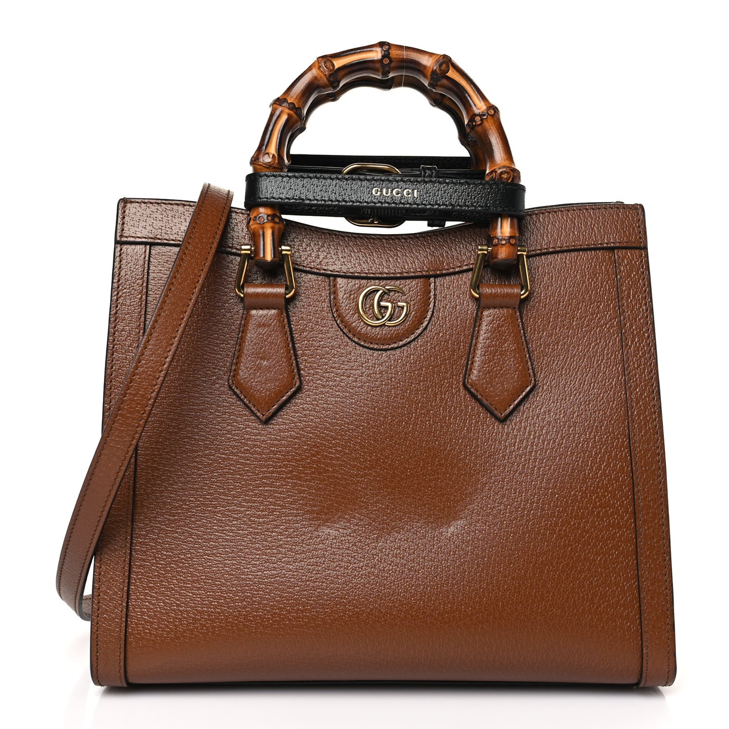 Textured Dollar Calfskin Web Small Diana Tote Bag Cuir Black