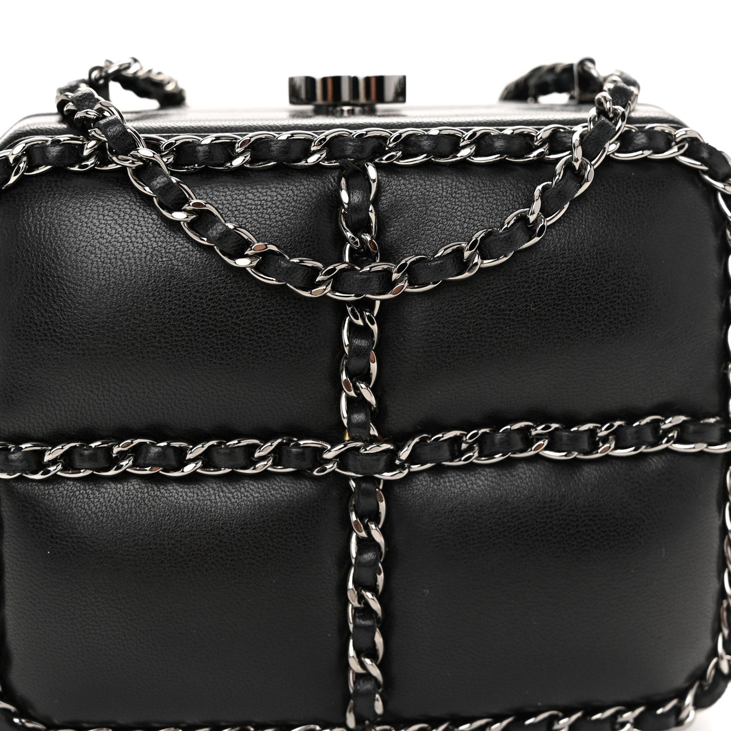 Lambskin Minaudiere Chain Clutch Black