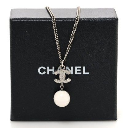 Chanel Glitter Enamel CC Drop Necklace Silver White 5 of 5