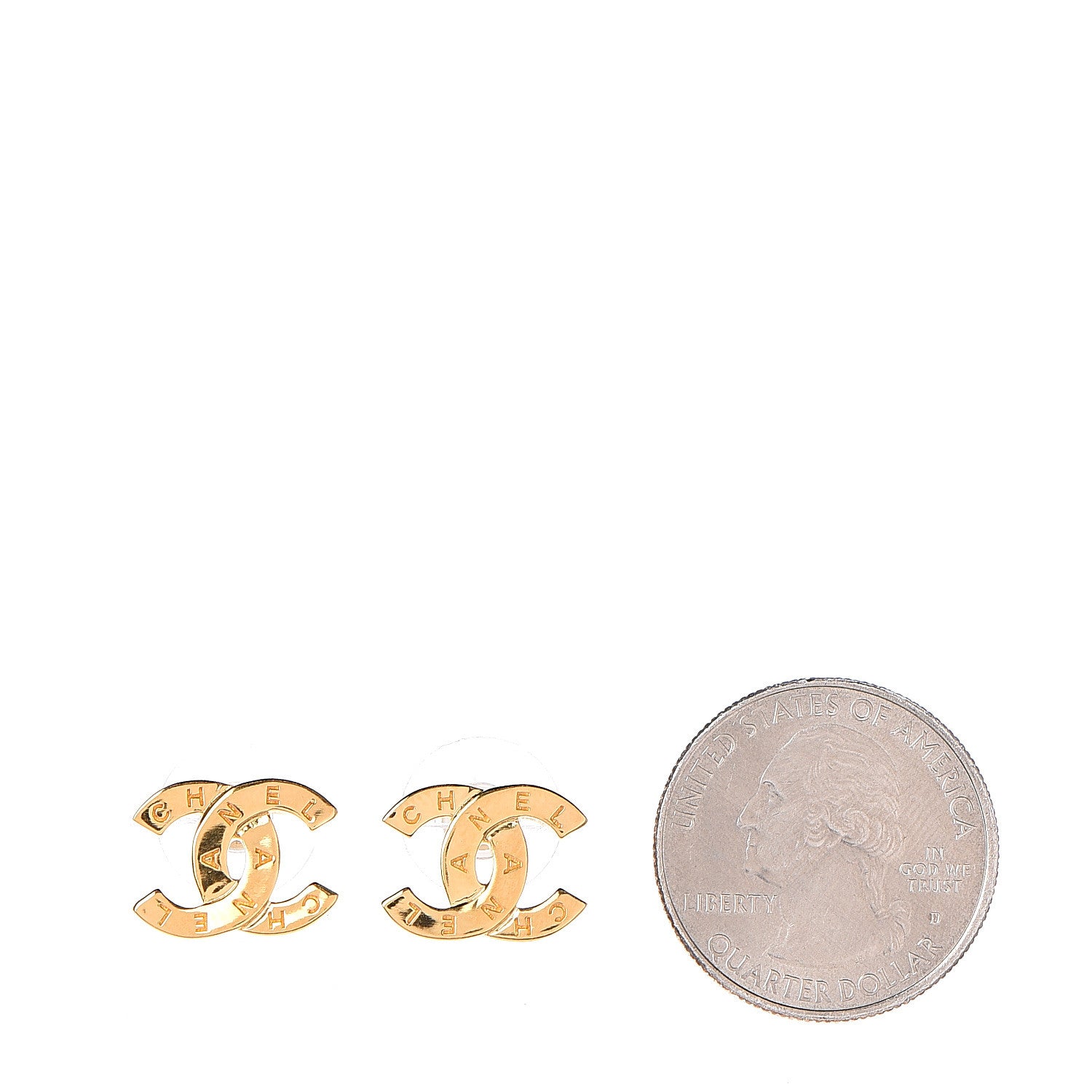 Chanel Metal CC Paris Button Stud Earrings Gold 2 of 4