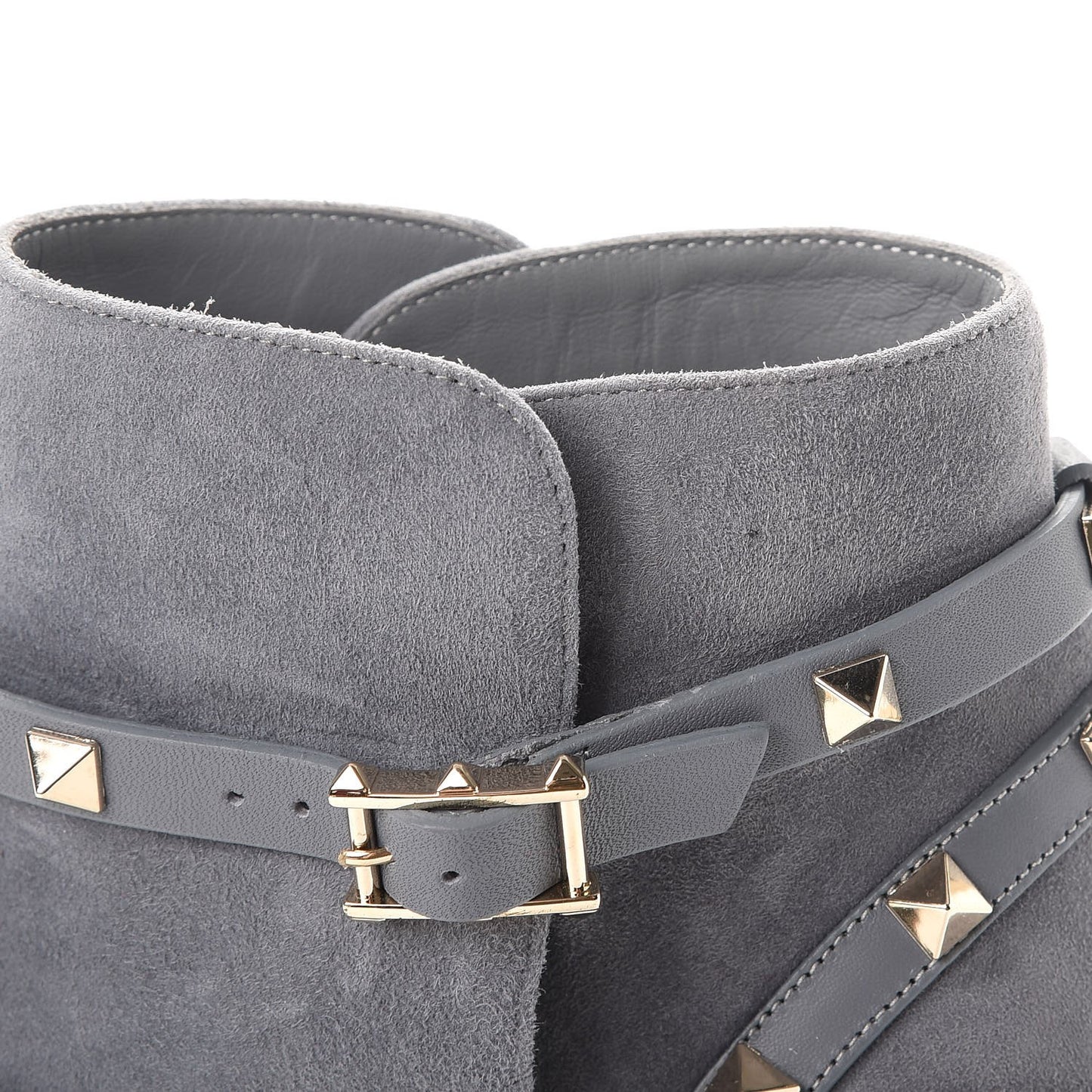 Suede Rockstud Double Buckle 100mm Block Heel Ankle Boots 38.5 Light Stone