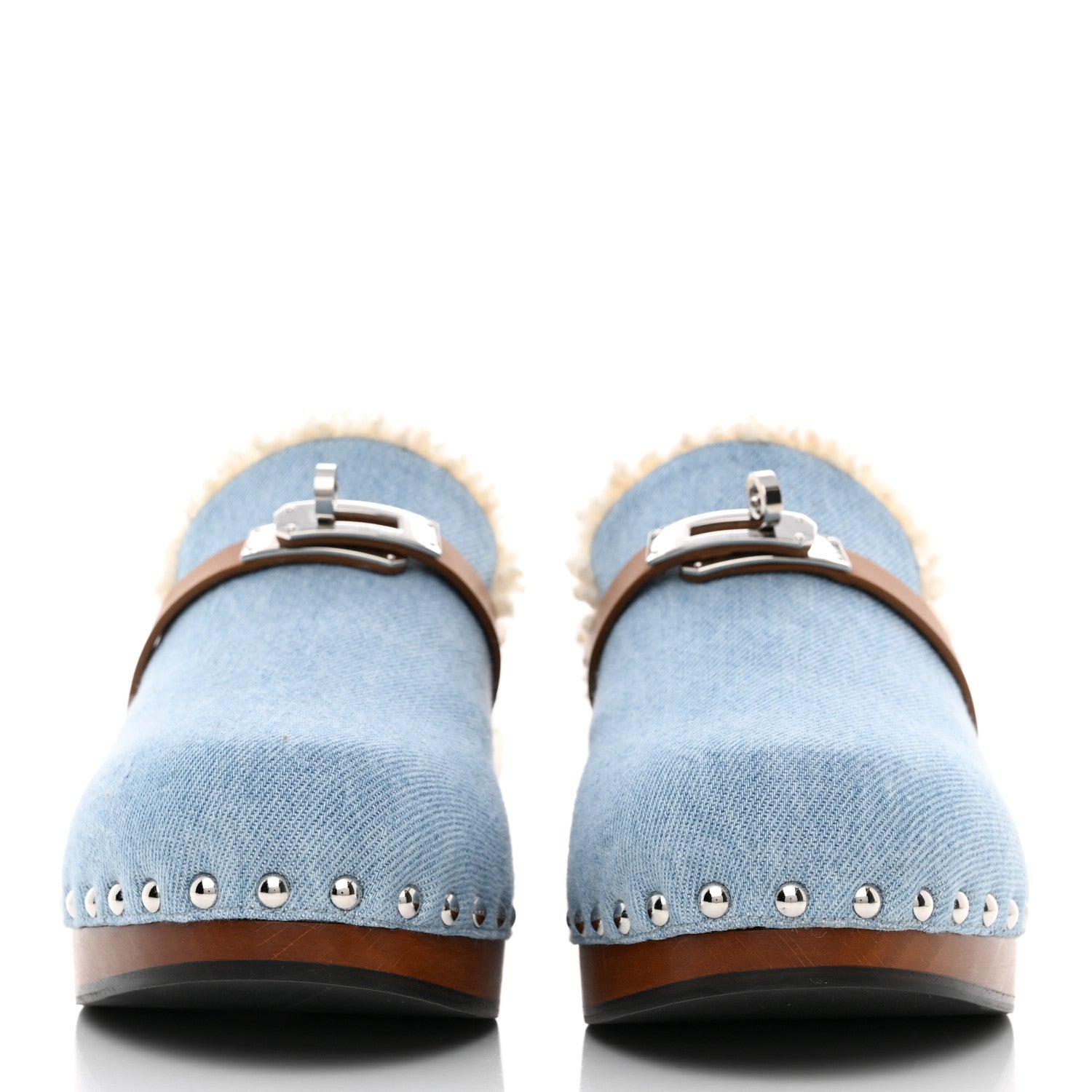 Hermes Denim Wool Carlotta Mules 39 Bleu Clair Naturel 2 of 7