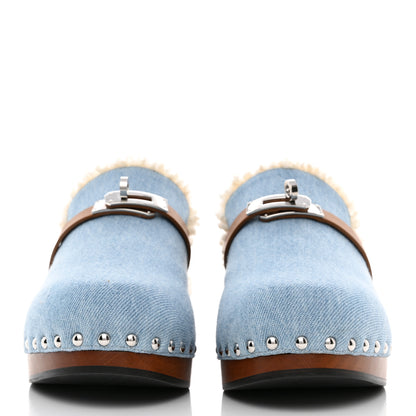 Hermes Denim Wool Carlotta Mules 39 Bleu Clair Naturel 2 of 7