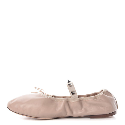 Valentino Garavani Nappa Rockstud Cross Strap Ballerina Flat 39.5 Poudre Beige 1 of 10