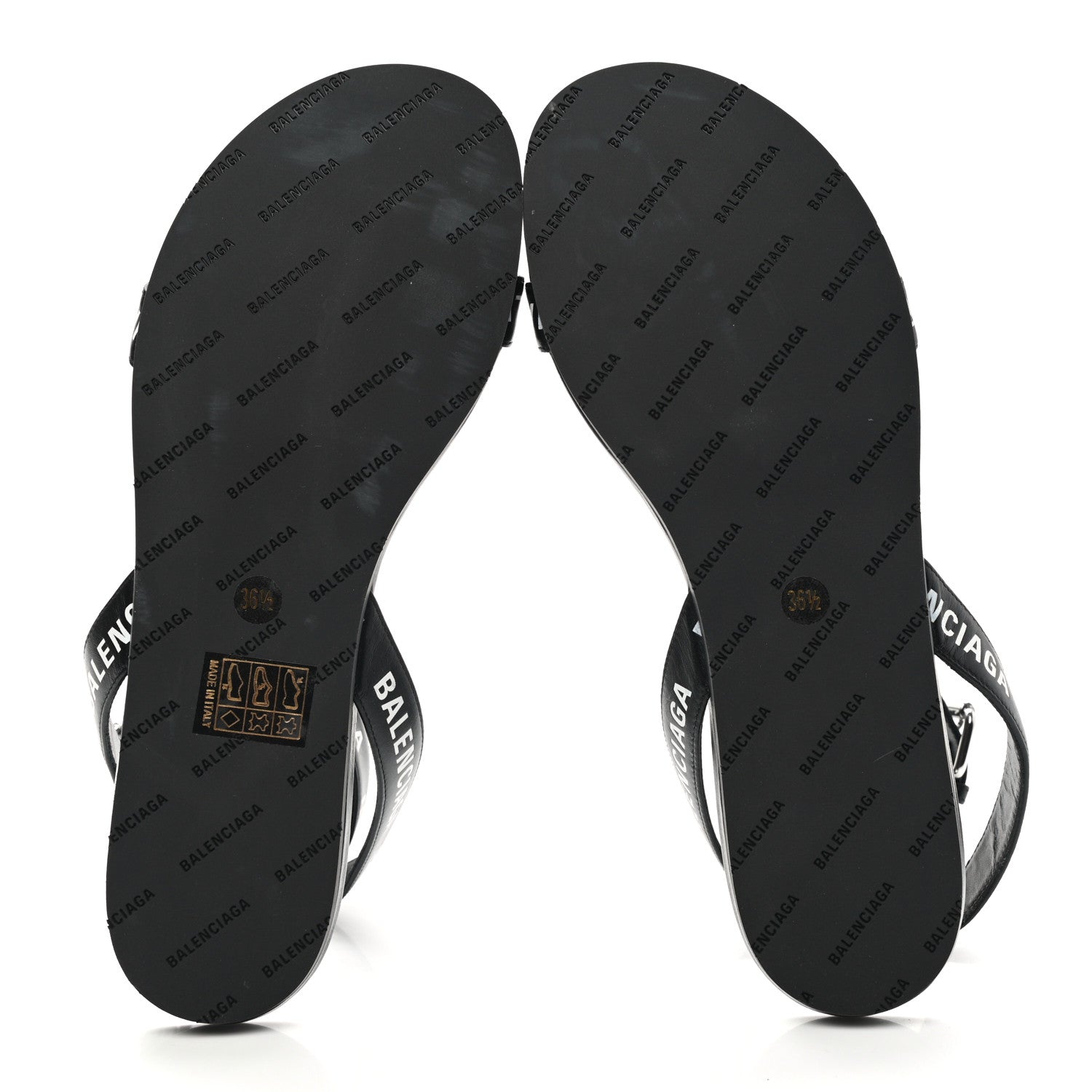 Balenciaga Calfskin Allover Logo Flat Sandals 36.5 Black White 5 of 9