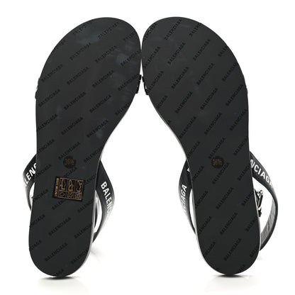 Balenciaga Calfskin Allover Logo Flat Sandals 36.5 Black White 5 of 9