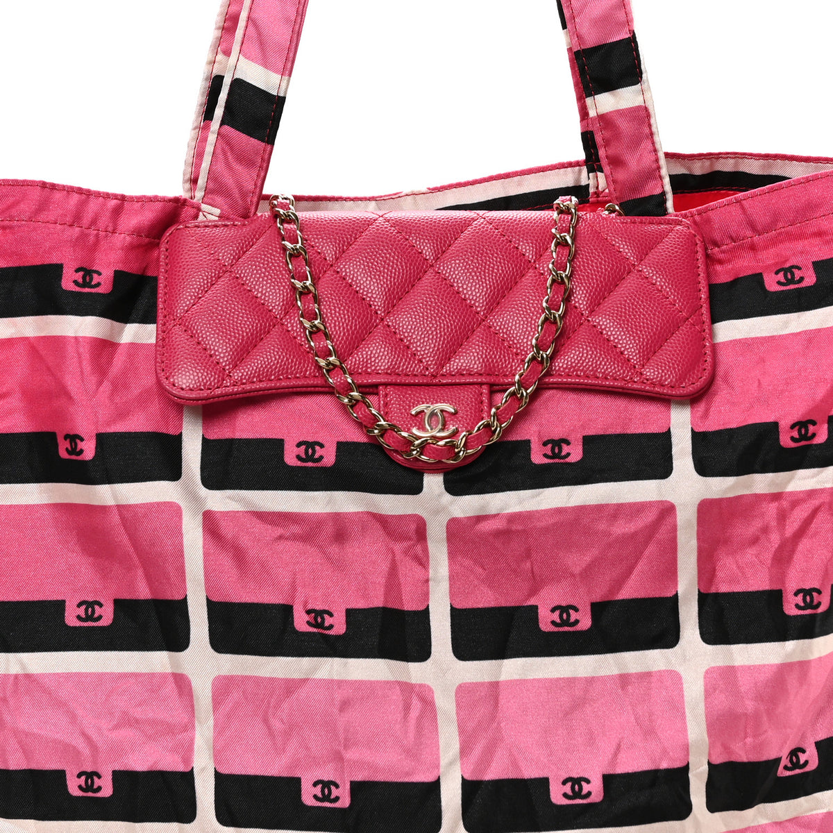 Chanel Caviar Fabric Quilted Foldable Tote With Chain Pink Multicolor 9 of 11
