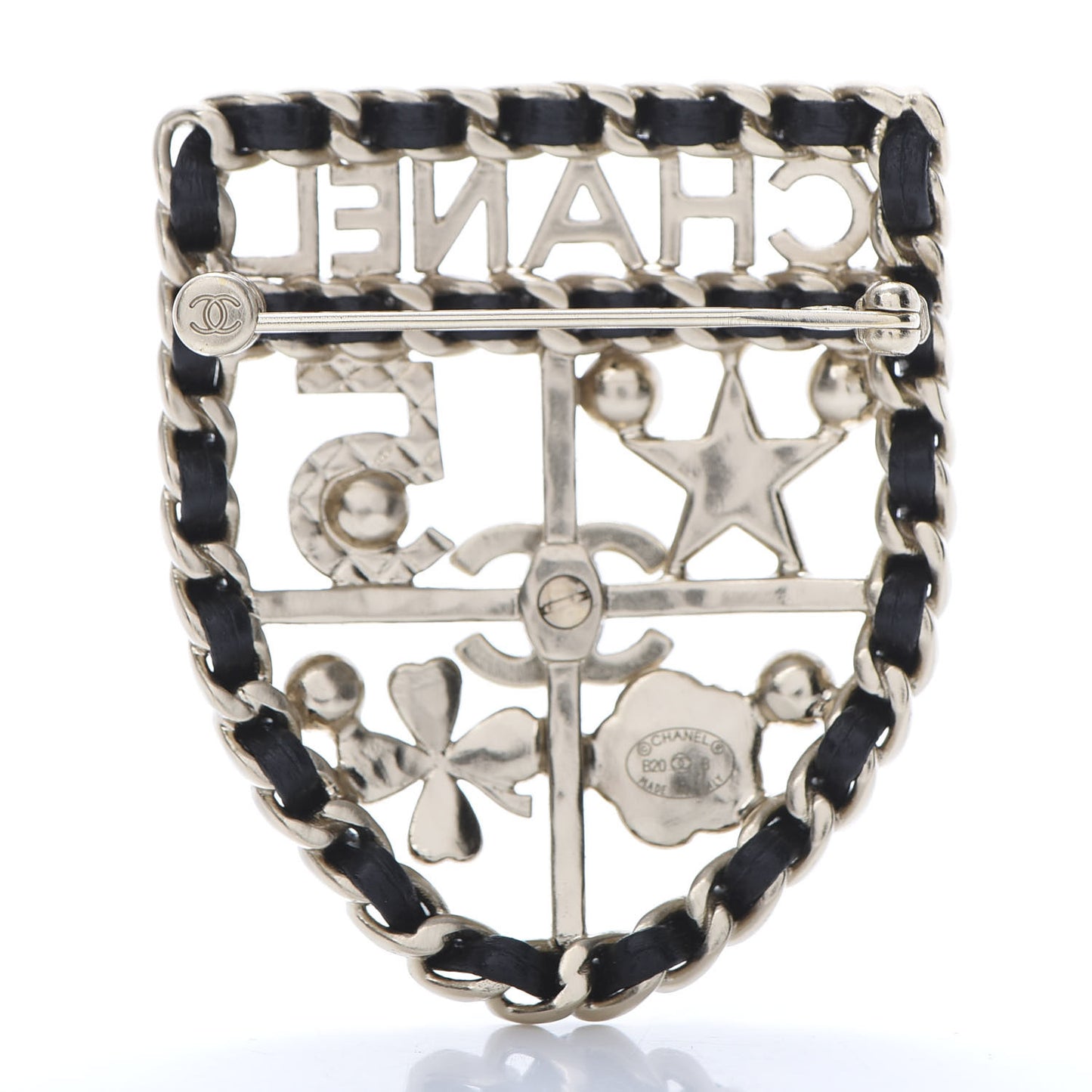Lambskin Pearl Strass Sergeant Shield Brooch Gold