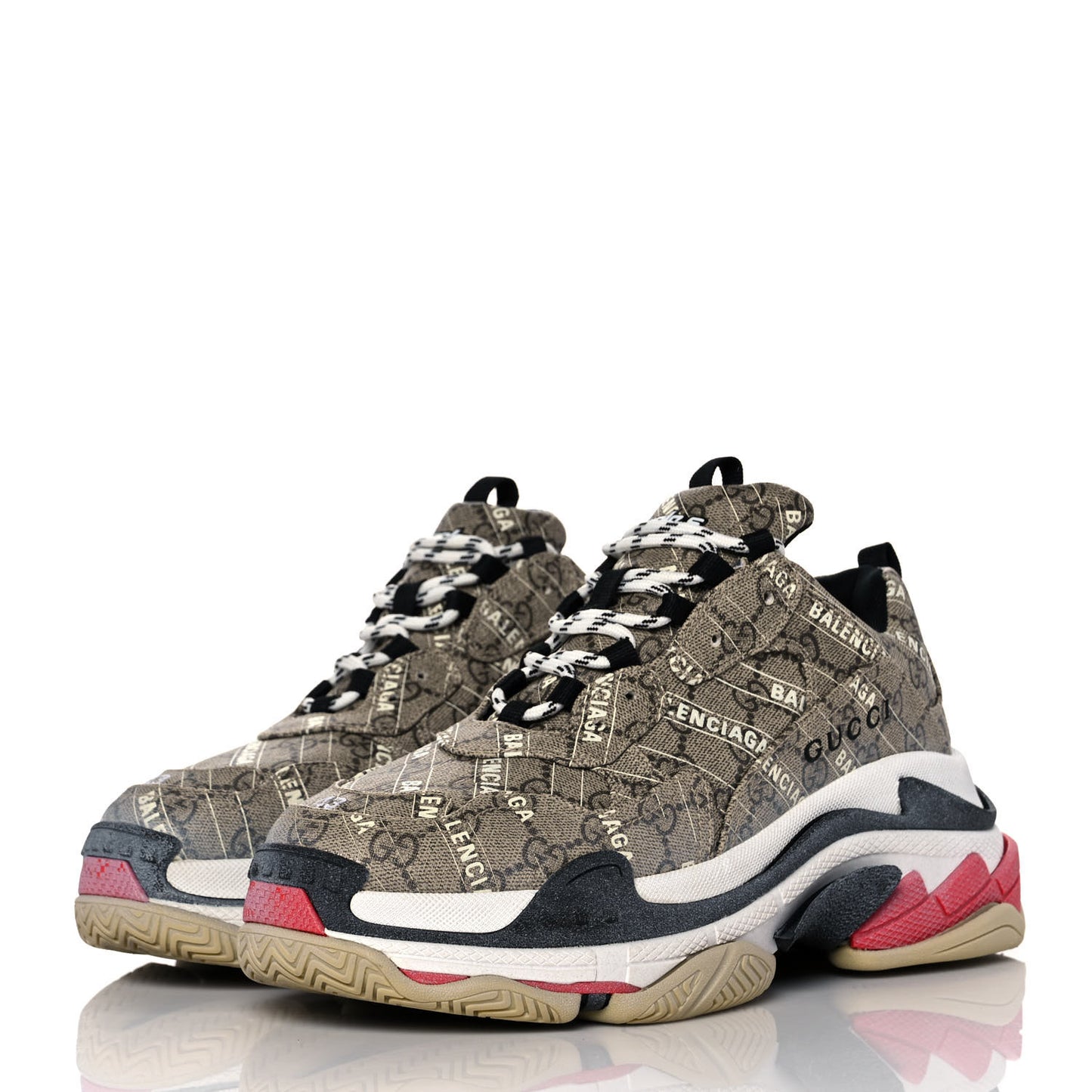 X GUCCI GG Supreme Monogram Allover Logo Mens Triple S Sneakers 43 Beige Ebony Mystic White