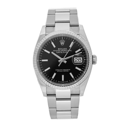 Rolex Stainless Steel 18K White Gold 36mm Oyster Perpetual Datejust Watch Bright Black 126234 1 of 4