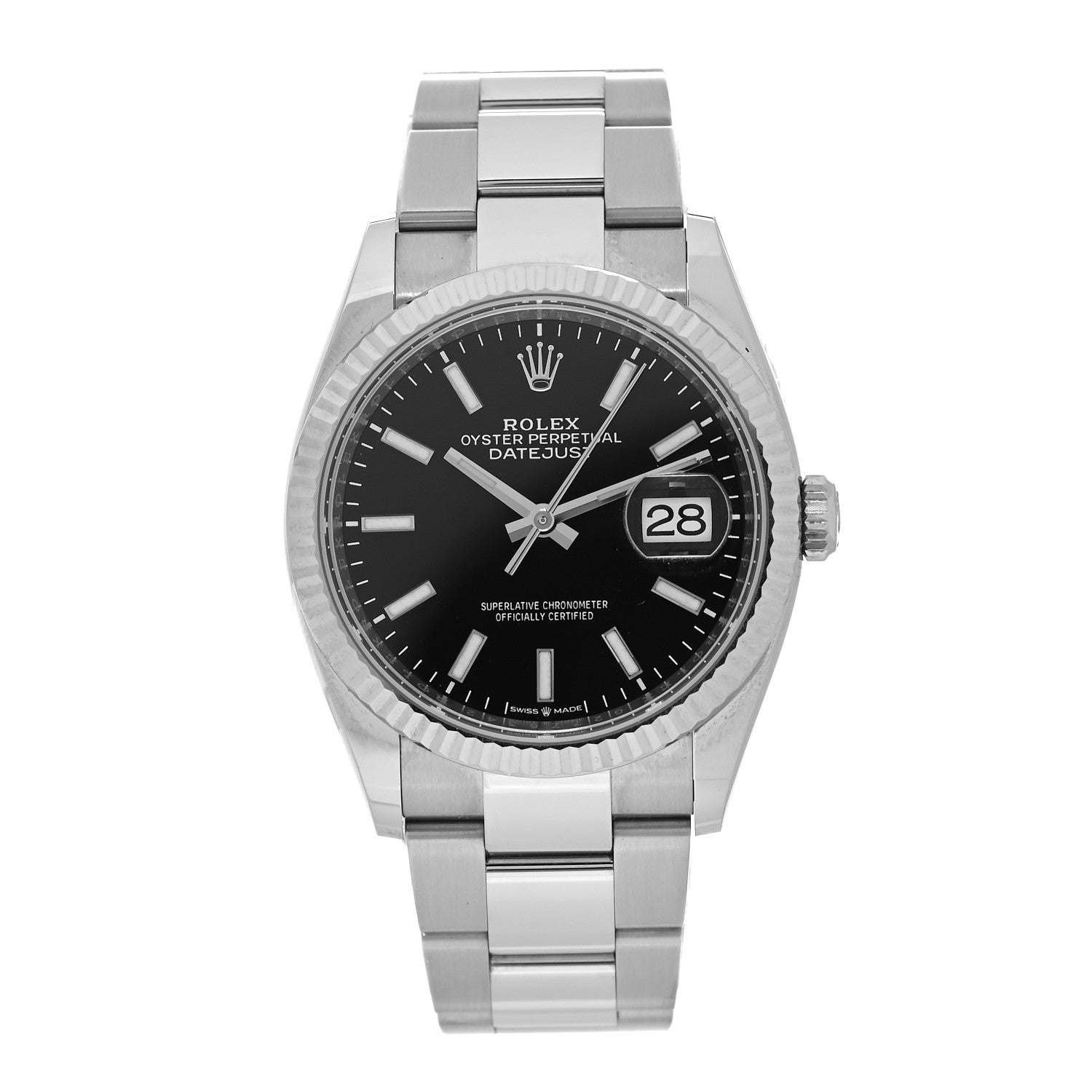 Rolex Stainless Steel 18K White Gold 36mm Oyster Perpetual Datejust Watch Bright Black 126234 1 of 4