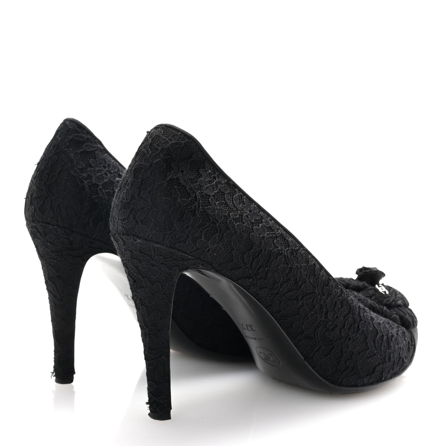Chanel Lace Camellia CC Pumps 37.5 Black 5 of 9
