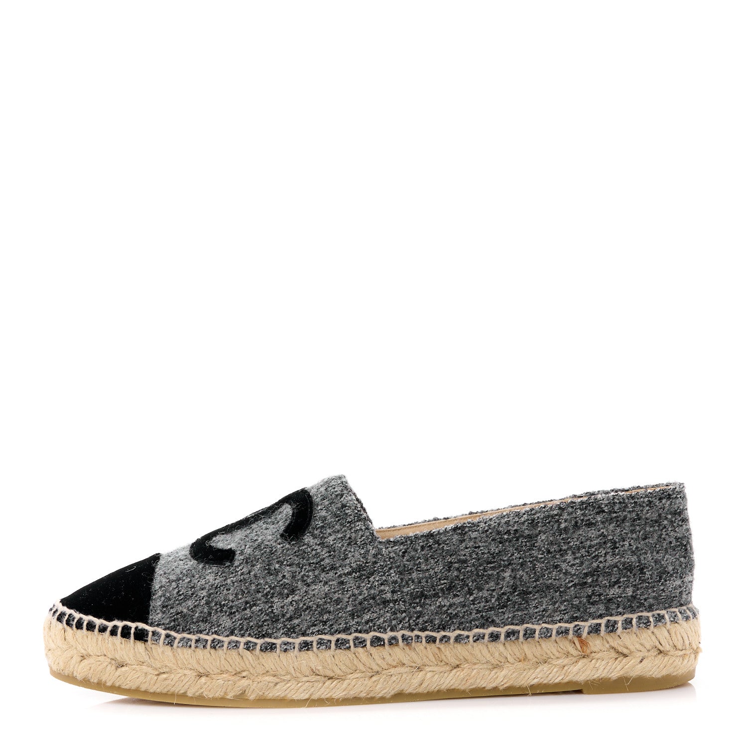 Chanel Tweed Velvet CC Espadrilles 39 Grey Black 1 of 11