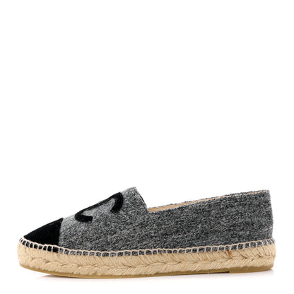 Chanel Tweed Velvet CC Espadrilles 39 Grey Black 1 of 11