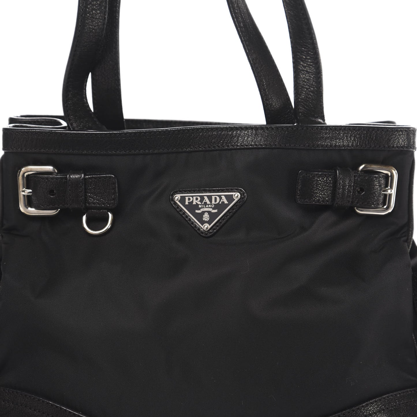 Tessuto Nylon Calfskin Shoulder Bag Black