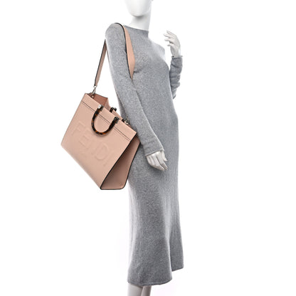 Fendi Vitello Cher Plexiglass Logo Debossed Medium Fendi Sunshine Shopper Tote Light Rose 2 of 8