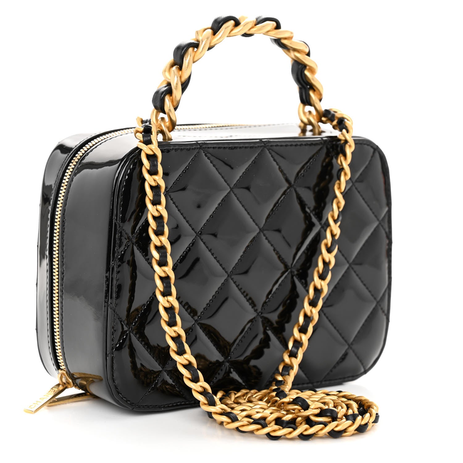 Chanel Patent Quilted Top Handle Small Vanity Case Black 4 of 11