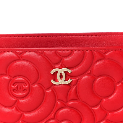 Chanel Lambskin Camellia Embossed Card Holder Red 9 of 12