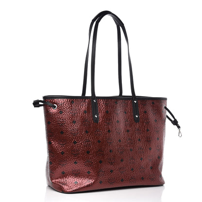 MCM Metallic Visetos Medium Anya Shopper Tote Scooter Red 3 of 8