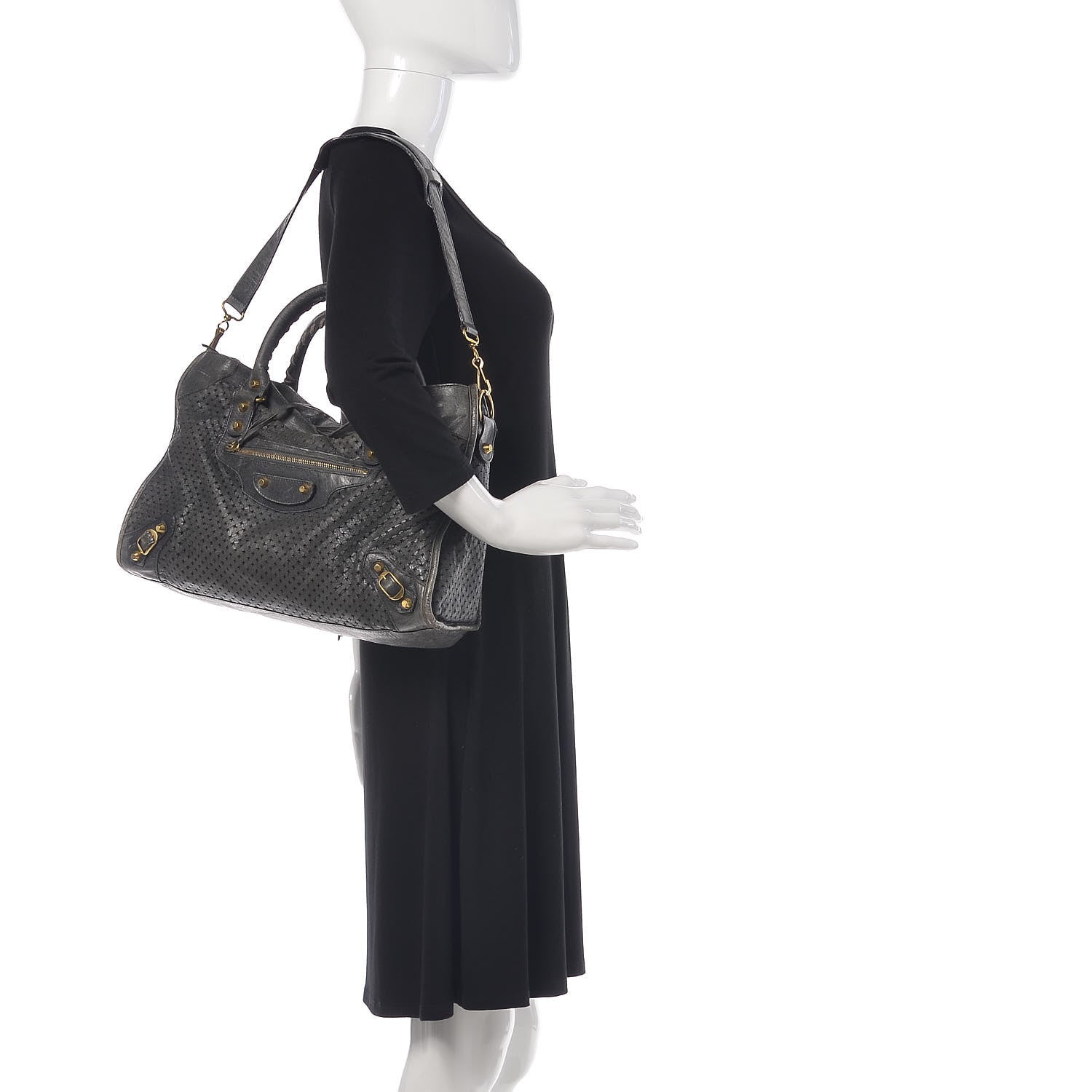 Balenciaga Agneau Laser Cut Cross Classic Gold Hardware City Grey 2 of 12