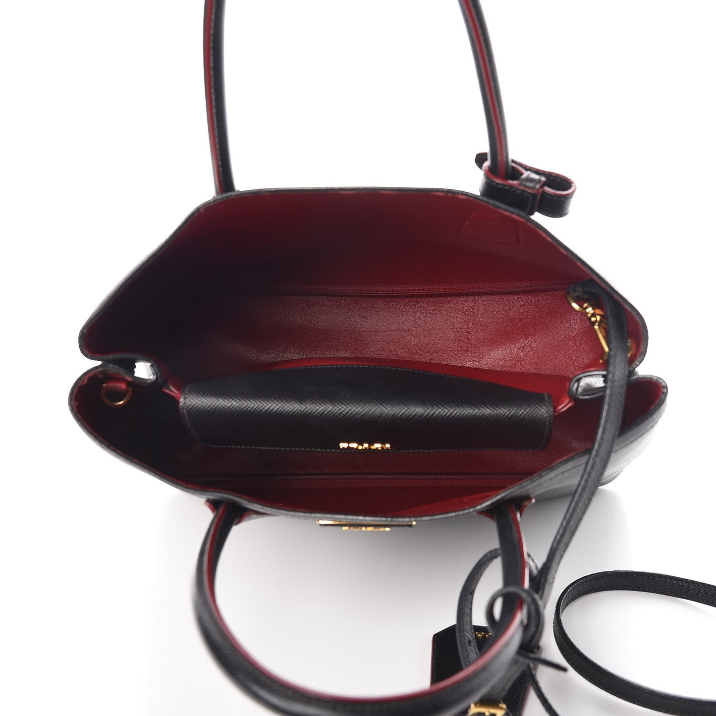 Saffiano Cuir Medium Double Bag Black Fuoco