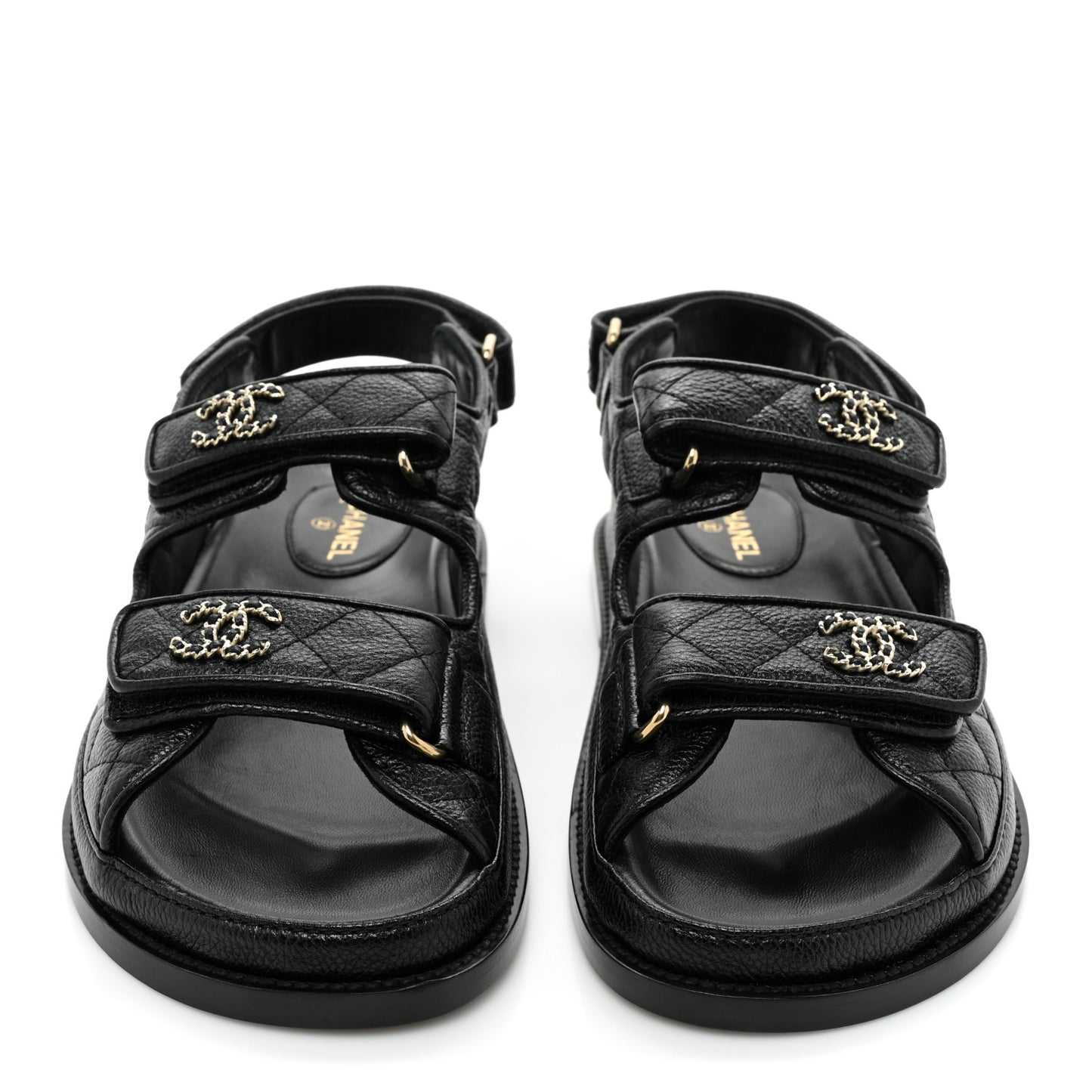 Grained Calfskin Velcro Dad Sandals 37 Black