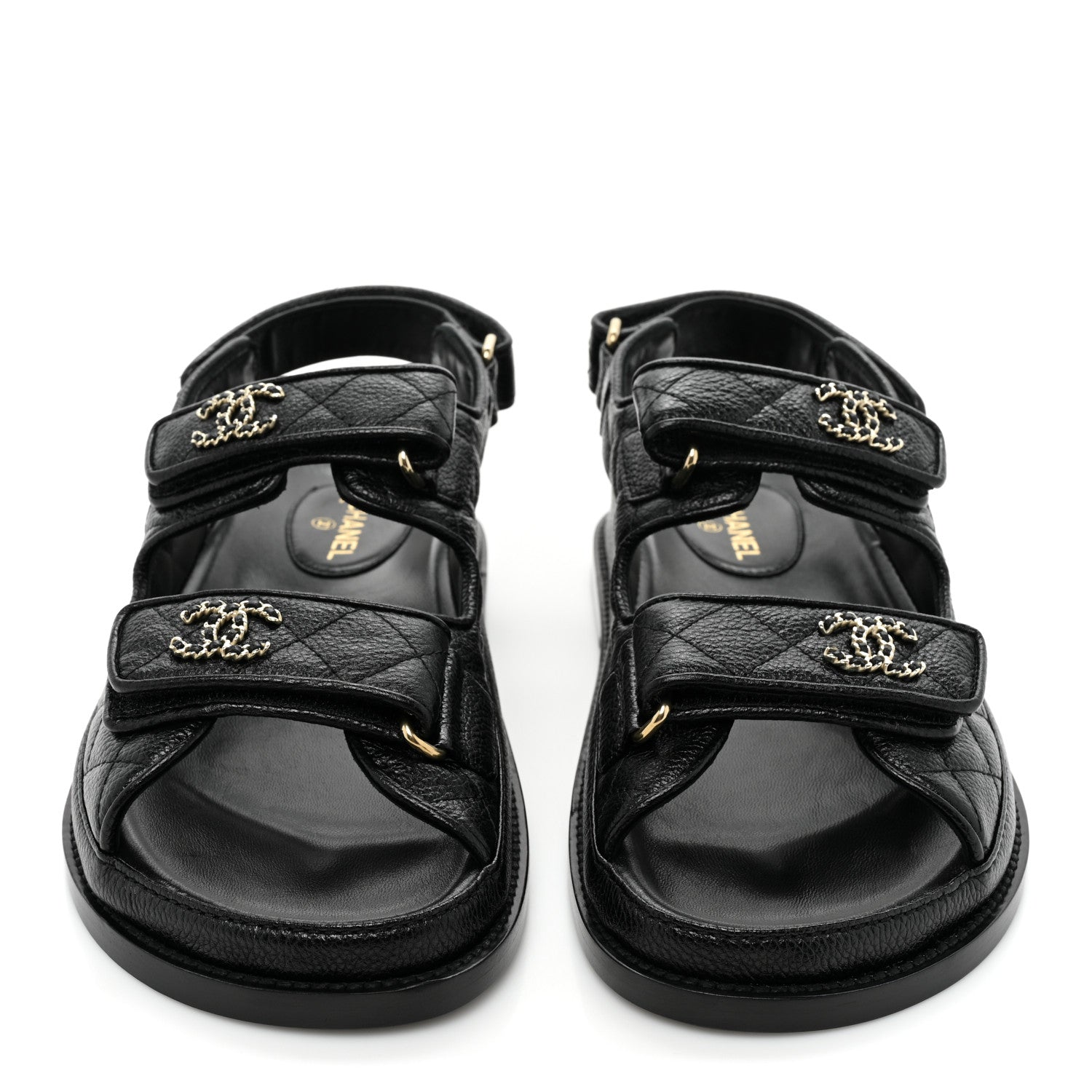 Chanel Grained Calfskin Velcro Dad Sandals 37 Black 2 of 10