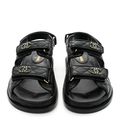 Chanel Grained Calfskin Velcro Dad Sandals 37 Black 2 of 10
