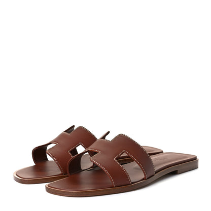 Hermes Box Calfskin Oran Sandals 37 Gold 2 of 9