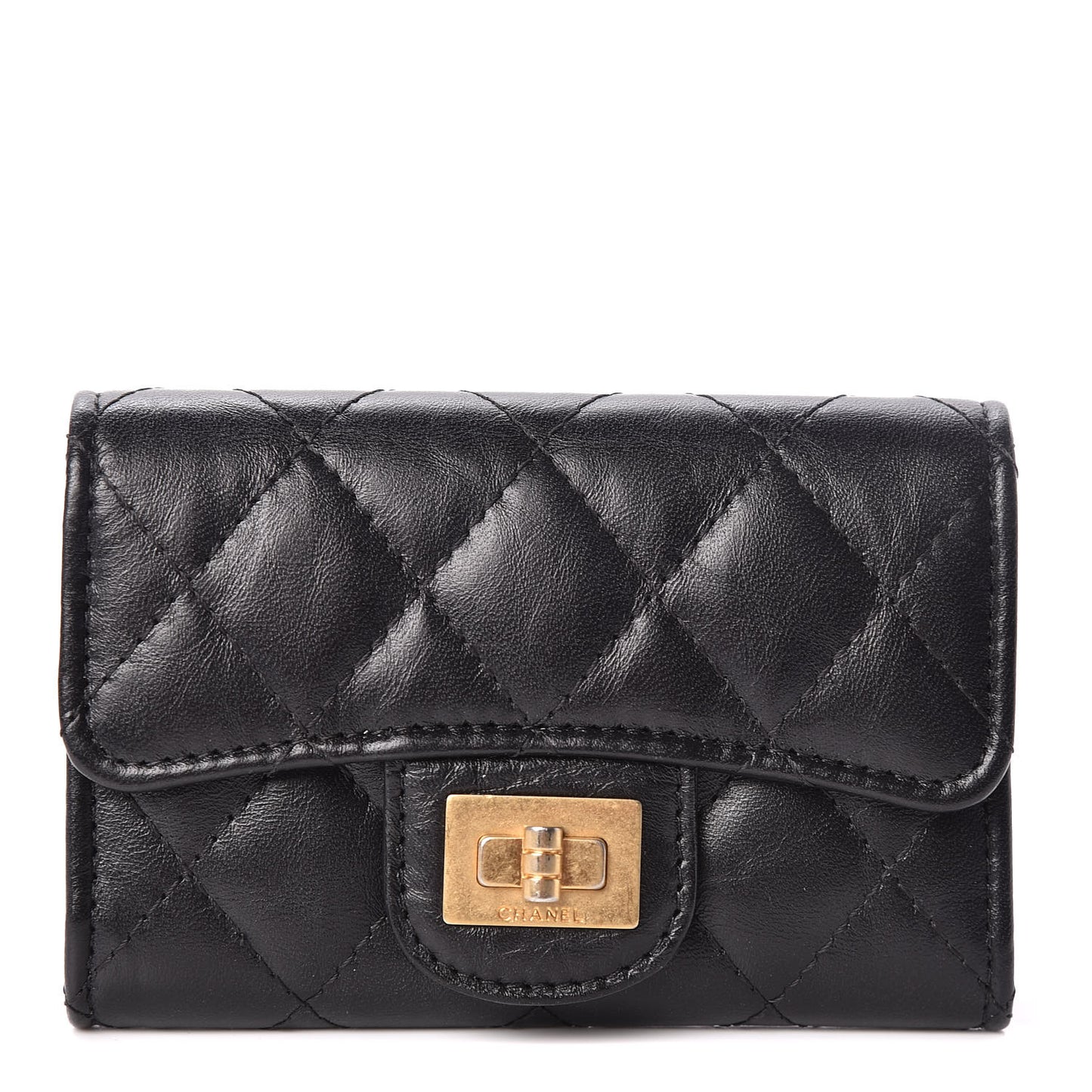 Aged Calfskin Quilted Reissue Flap Card Holder Black