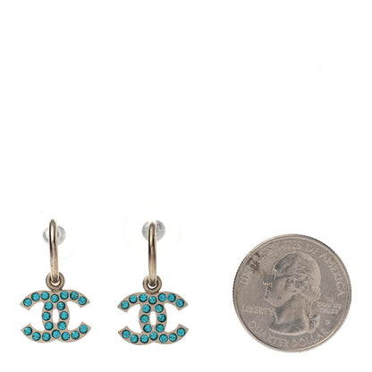 Chanel Crystal CC Drop Earrings Blue 2 of 5