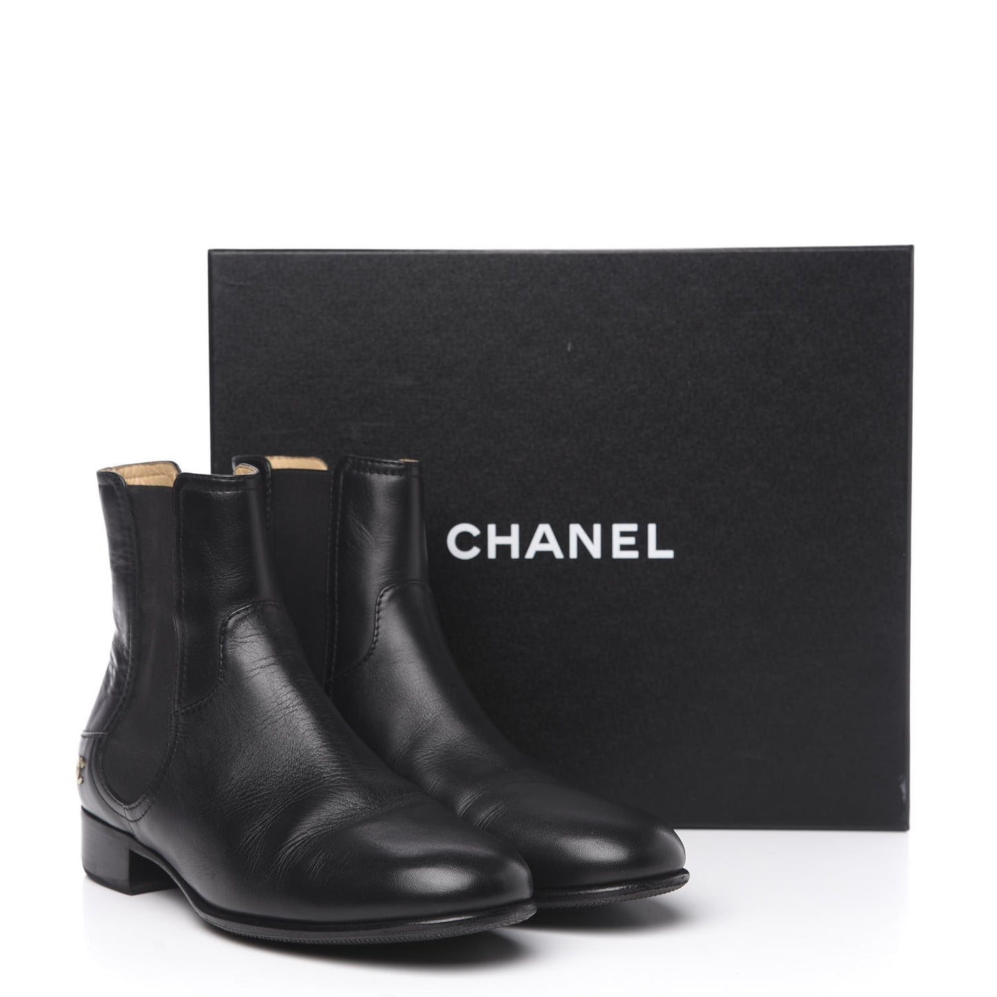 Calfskin Elastic Short Boots 39.5 Black